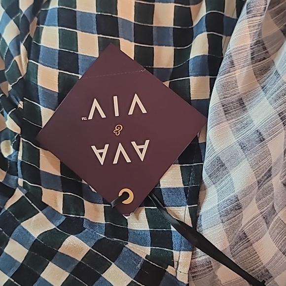 Dress- Ava & Viv Plus Size Flutter Short Sleeve Tiered Midi Dress Gingham - Picture 12 of 13